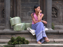 Nepal, Kathmandu, July 2003.
Contemplating.
Nepalese woman contemplating in Thamel.
