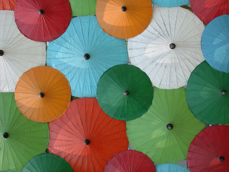 Thailand, Chiang Mai,
April 2003.
Asian umbrella’s.
Colorful traditional Asian umbrella’s for sale.
