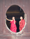 Birma, Inle Lake, July  2002.
Bimese monks.
Portrait of Birmese monks in a wooden monastery. 
